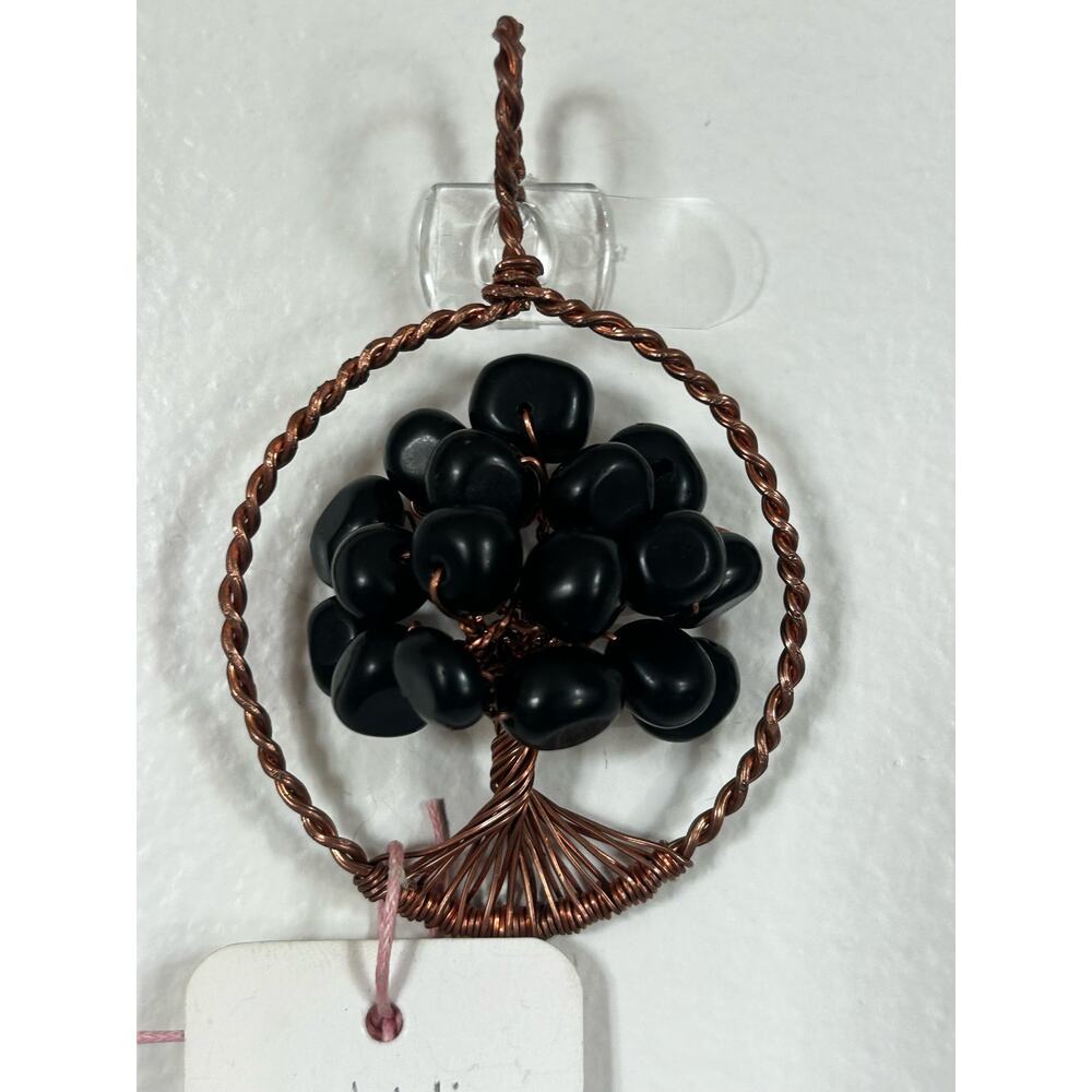 Handmade Copper and Serpentine Crystal Tree of life 3.5x2” Wall Decor